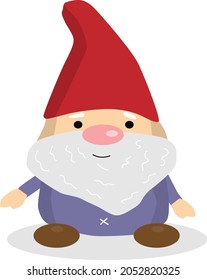 Vector image of a cute garden gnome in a red hat