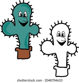 Vector image of a cute happy cactus. Print for clothes, stationery, sticker, logo.