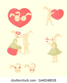 Vector image of cute hares, design elements for cards, prints, stickers.
