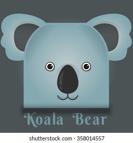 Vector image of a cute koala bear square style on gray background