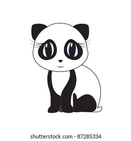 Vector image. Cute little panda bear sits big blue eyes