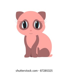 Vector image. Cute little pink panda bear sits big blue eyes