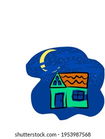 Vector image of cute midnight house background