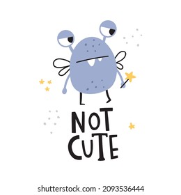 vector image of cute monster and lettering text