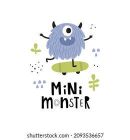 Vector Image Of Cute Monster And Lettering Text