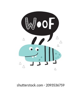 vector image of cute monster and lettering text