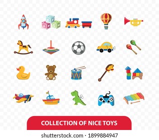 Vector image. Cute vector objects of kids toys. Funny images.