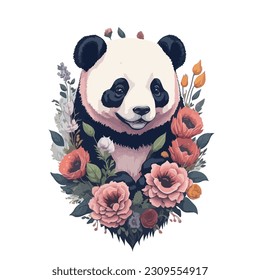 vector image cute panda bear illustration with flower