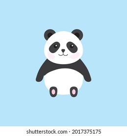 Vector image of a cute panda sitting down facing front. It has pink blush, cute eyes and small ears. 