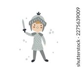 vector image of a cute prince holding a sword, cute illustration for children