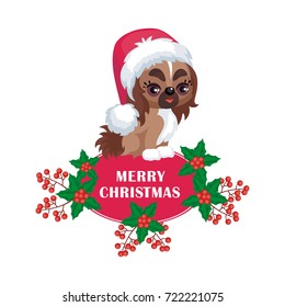 Vector image of a cute purebred dogs in cartoon style. Children's Christmas illustration.