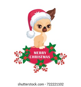 Vector image of a cute purebred dogs in cartoon style. Children's Christmas illustration.