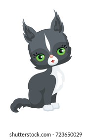 Vector image of a cute purebred kitten in cartoon style. Children's illustration.