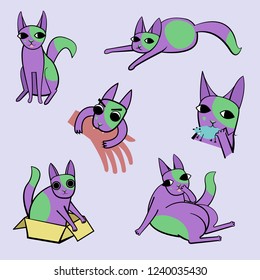 vector image of a cute purple cat