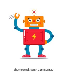 vector image of a cute robot who waves his hand