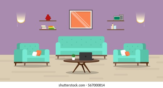 Vector Image. Cute Room. Living Room Interior