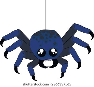 vector image of a cute spider hanging on a web