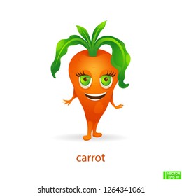 Vector image. Cute vegetables character. Carrot icons in cartoon style.