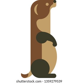 Vector image of a cute weasel in brown and beige colors
