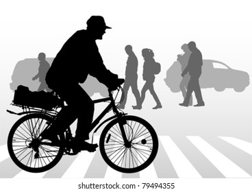 Vector image of a cyclist in city