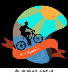 Vector image. Cyclist in the summer on a bright background