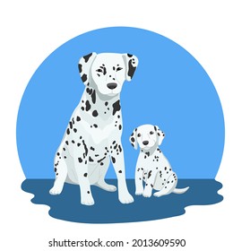 Imagen vectorial de un dálmata.
Madre de perro y bebé al estilo de las caricaturas. Un cachorro dálmata.