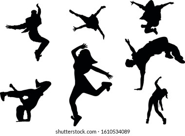 
Vector image of dancers in dance poses. Hip hop dancers.