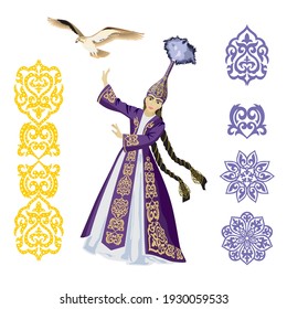 Imagen vectorial de una bailarina vestida con un traje nacional kazajo