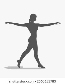 Vector image of a dancing girl silhouette. Black silhouette on a white background.