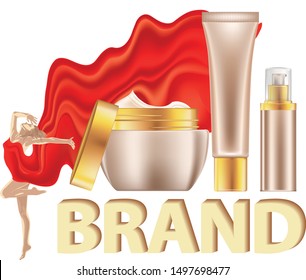 Vector image of a dancing girl wrapped in a weightless floating fabric. Conceptual illustration in advertising	