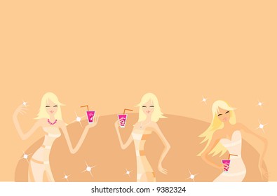 vector image of dancing girls at night club