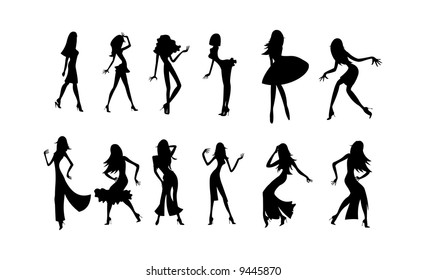 imagen vectorial de las siluetas de mujeres bailarinas