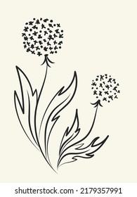 Vector image of dandelions in the lineart style isolated on a white background.