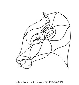 Vector image of a dangerous bull. Drawing for coloring. Buffalo head. The head of a horned animal. Graphic drawing of a bull's head. Logo design.