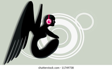 vector image of dark angel silhouette