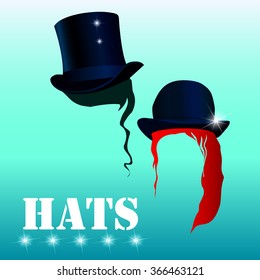 Vector image of a dark background with bright hats and Katelco cylinder with hair and highlights, and glowing as posters and labeled.