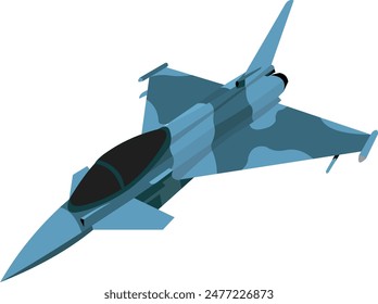 Imagen de Vector de un avión de combate azul oscuro en maniobras vistas desde el frente