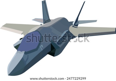 Vector image of a dark blue F-35 jet fighter flying straight as seen from the front