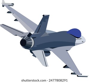 vector image. dark blue and gray f-16 jet fighter plane in the air seen from behind