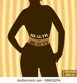 Vector Image. Dark female silhouette. The elegant figure of a woman, thin waist
