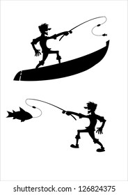 Vector image of dark silhouette of fisherman