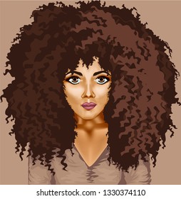 vector image of a dark-skinned girl with lush hair	