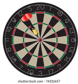 Vector image of a dart in the bulls eye on a dartboard