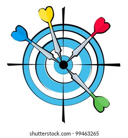 A vector image dartboard  with four arrows in the center.