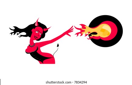 vector image davil woman and fireball