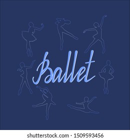 Vector image to the day of ballet. Silhouettes of ballerinas in the dance. Beautiful girls in pointe shoes are spinning to classical music