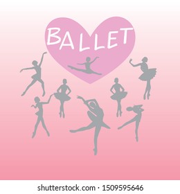 Vector image to the day of ballet. Silhouettes of ballerinas in the dance. Beautiful girls in pointe shoes are spinning to classical music