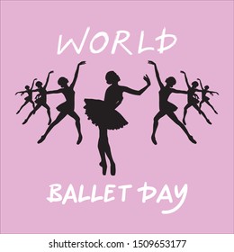 Vector image to the day of ballet. Silhouettes of ballerinas in the dance. Beautiful girls in pointe shoes are spinning to classical music.