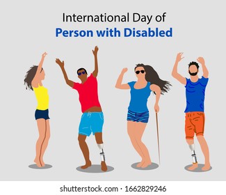 Vector image for the day of the disabled. A group of young people with limited opportunities.