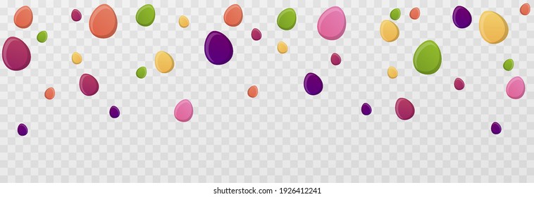 Vector image for the day of Easter. Easter eggs png, eggs are falling from the sky. Multi-colored eggs, holiday.